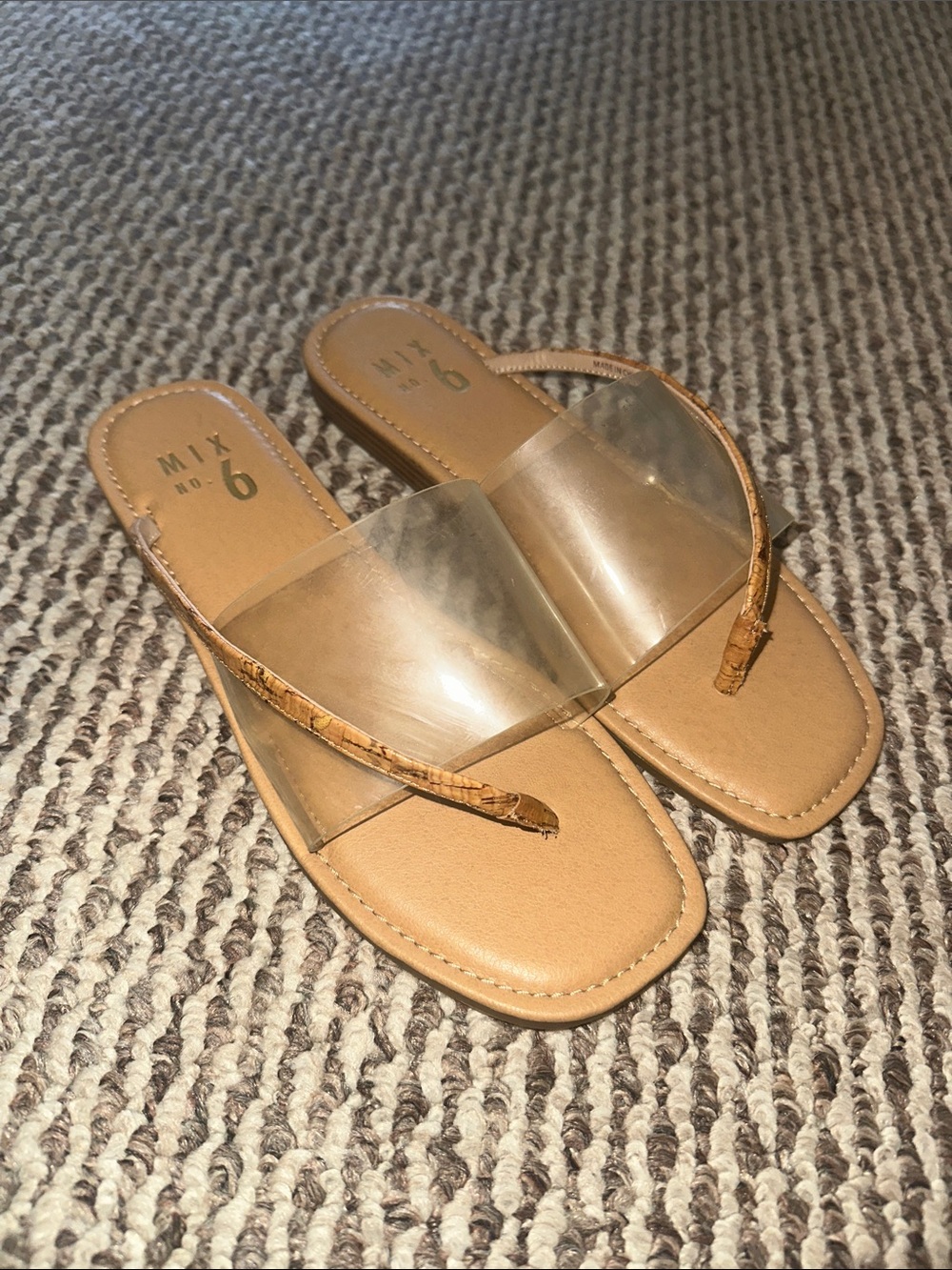 Mix No. 6 Tan Slide Sandals with Clear Vinyl Strap